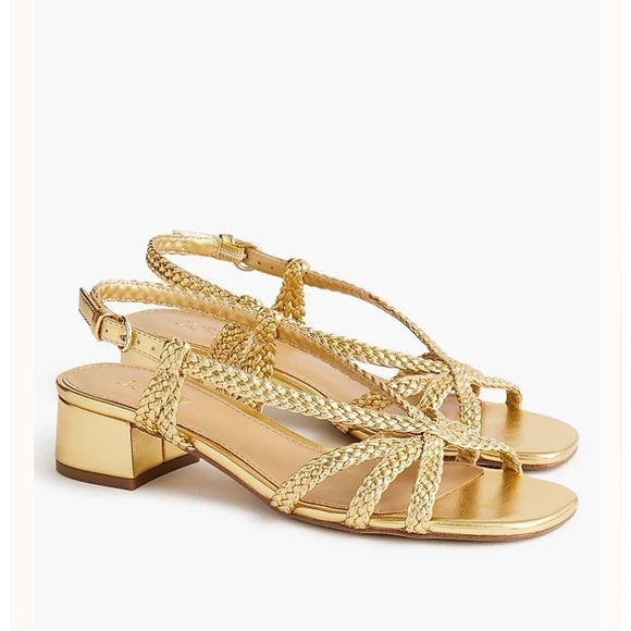 J. Crew Factory Gold Braided Strappy Block Kitten Heel Shoe Women's 8.5 $118 - Picture 1 of 12